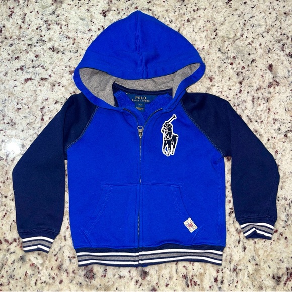 Polo Ralph Lauren Youth Size 3/3T Colorblock Hoodie BIG PONY Full Zip Blue Navy - Picture 1 of 7